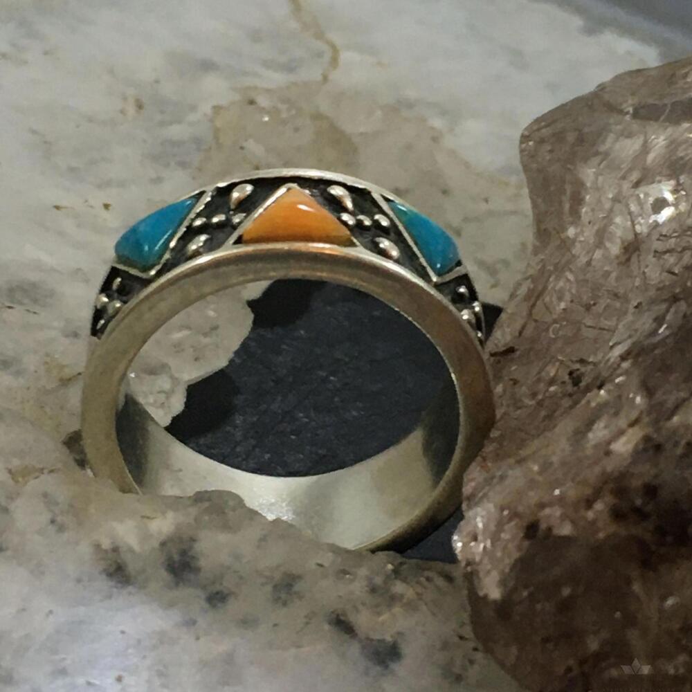 Carolyn Pollack Sterling Silver Turquoise & Spiny Oyster Band Ring For Women - Picture 5 of 10